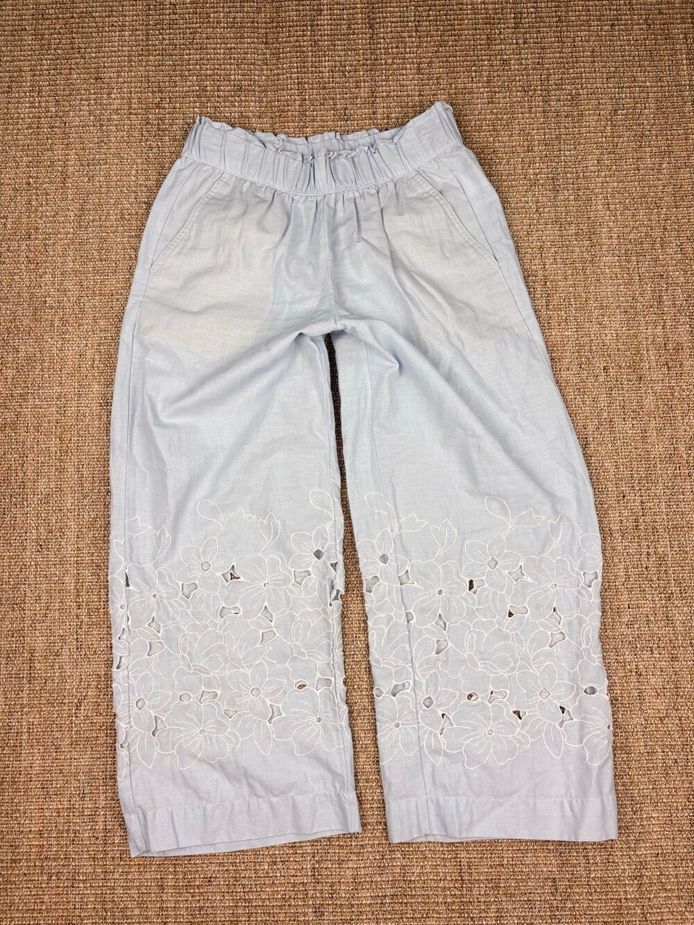 🌸 Talbots Linen Eyelet Crop Pants | XS | Light Blue